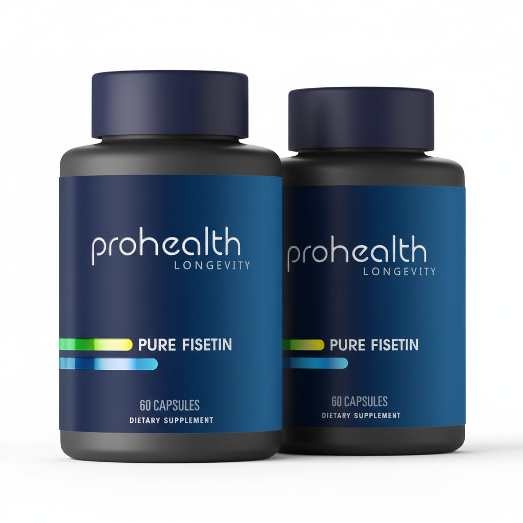 Two bottles of Prohealth Longevity Pure Fisetin - 250 mg, 60 capsules
