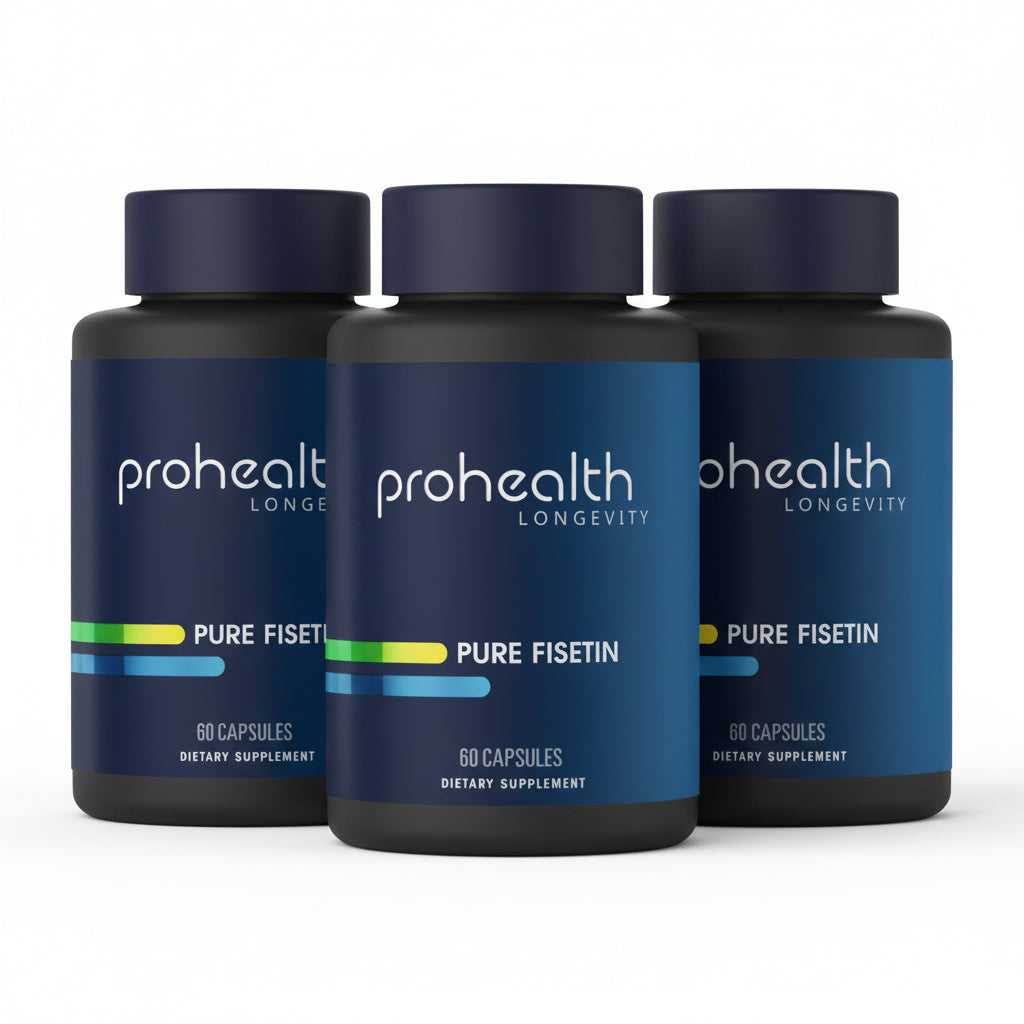 Three bottles of Prohealth Longevity Pure Fisetin - 250 mg, 60 capsules
