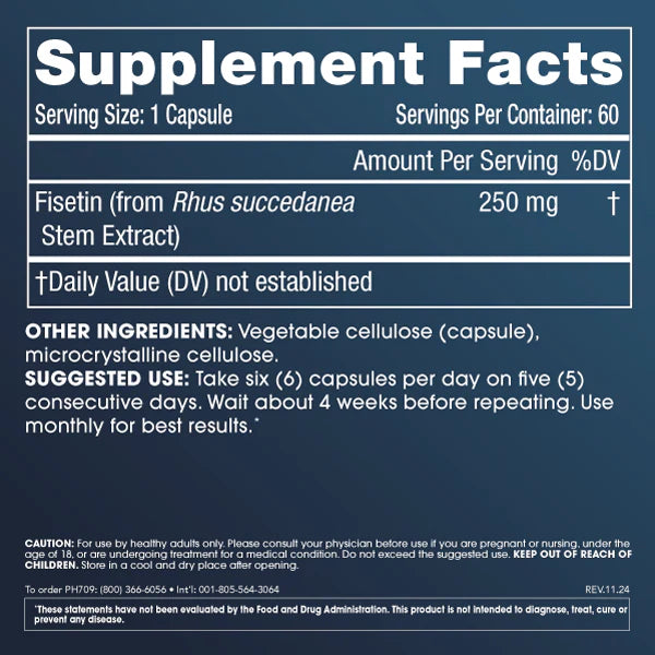 Prohealth Longevity Pure Fisetin - 250 mg, 60 capsules - Supplement Facts