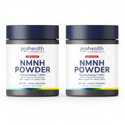 2 jar render of ProHealth Longevity Essentials NMNH Powder featuring Nexergy+™ NMNH dietary supplement in a 45-gram container.