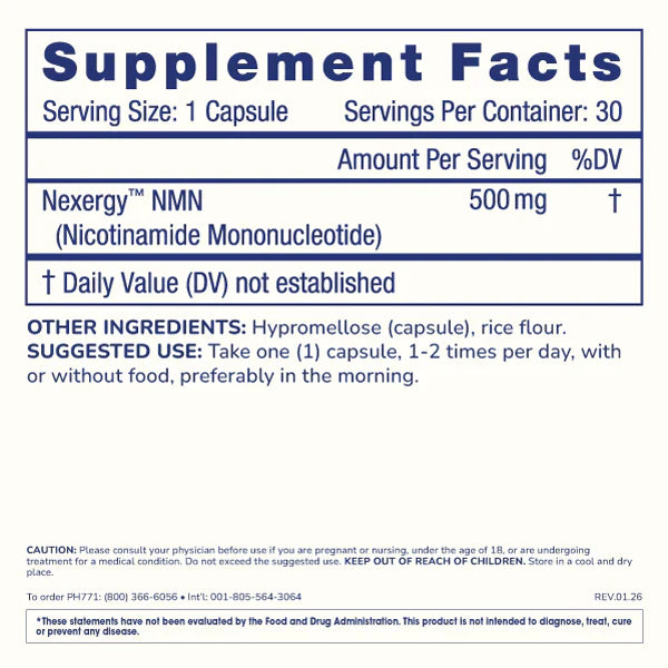 Supplement Facts label for ProHealth Longevity