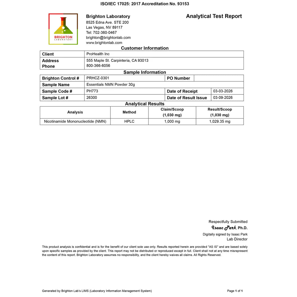 Analytical test report from Brighton Laboratory