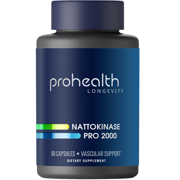 ProHealth Longevity Nattokinase Pro 2000 bottle, 60 capsules, with blue label and dark blue cap