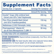 Nattokinase Pro 2000 Supplement Facts: nattokinase, grape seed extract, pine bark extract and vitamin K2; 30 servings