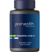 Prohealth Longevity Ubiquinol CoQ-10 delivers the highly-bioavailable form of CoQ-10—namely ubiquinol—to support mitochondrial energy production, cardiovascular performance, and long-term cellular resilience