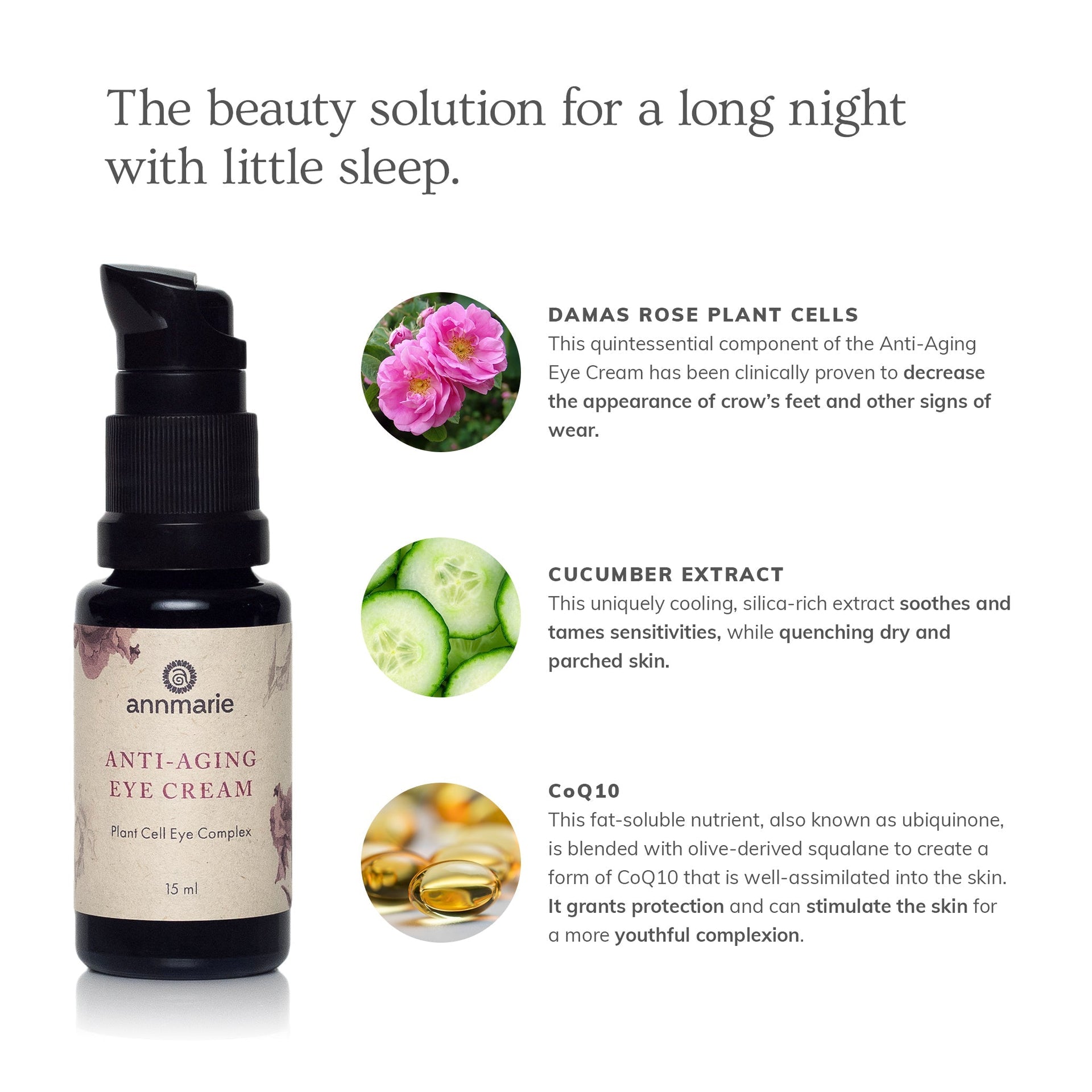 Annmarie Anti-Aging Eye Cream featuring green tea, goji berry, cucumber extract, and eyebright