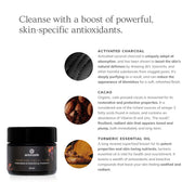 Annmarie Charcoal Cacao Mask featuring coconut charcoal, cacao, turmeric, aloe vera, and botanical ingredients