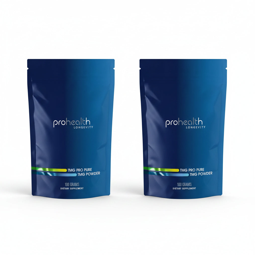 Two Packs of Prohealth Longevity TMG Pro Powder a fundamental biochemical process that supports DNA repair, neurotransmitter balance, detoxification, and overall cellular health. 