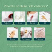 Puracy Laundry Stain Remover helps remove tough stains including red wine, grass, berries, grease, oil, and pet messes
