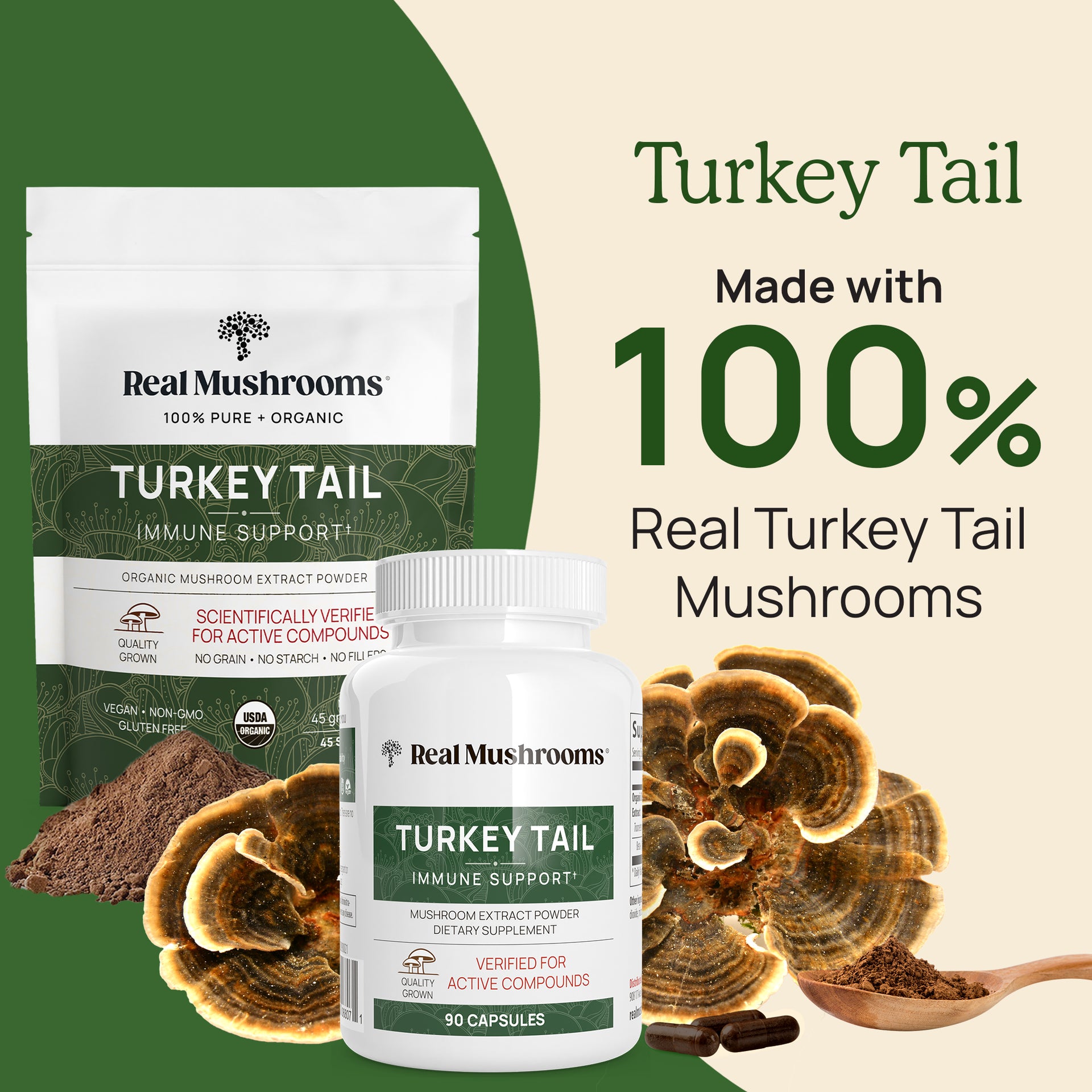 Turkey Tail Capsules is made with 100% real Turkey tail mushrooms