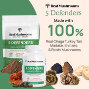 5 Defenders Organic Mushroom Blend is  made with 100% real Mushroom Ingredients