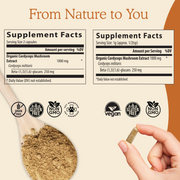 Real Mushrooms Organic Cordyceps Extract Capsules and Powder Supplement Facts
