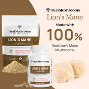 Organic Lions Mane Extract Capsules and Powder is made with 100% Real Lion's Mane Mushrooms 