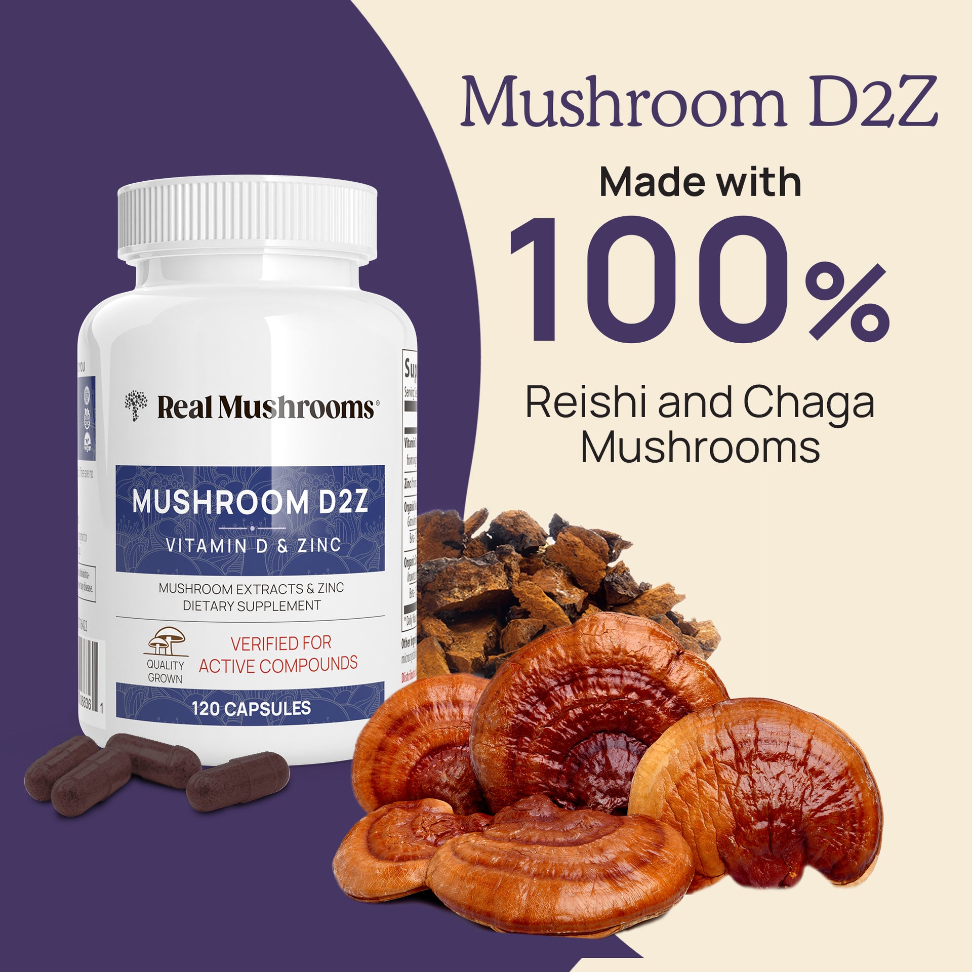D2Z is made with 100% Reishi and Chaga Mushrooms
