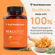 RealBoost is made with 100% Cordyceps-M, alongside Guayusa and Ginseng