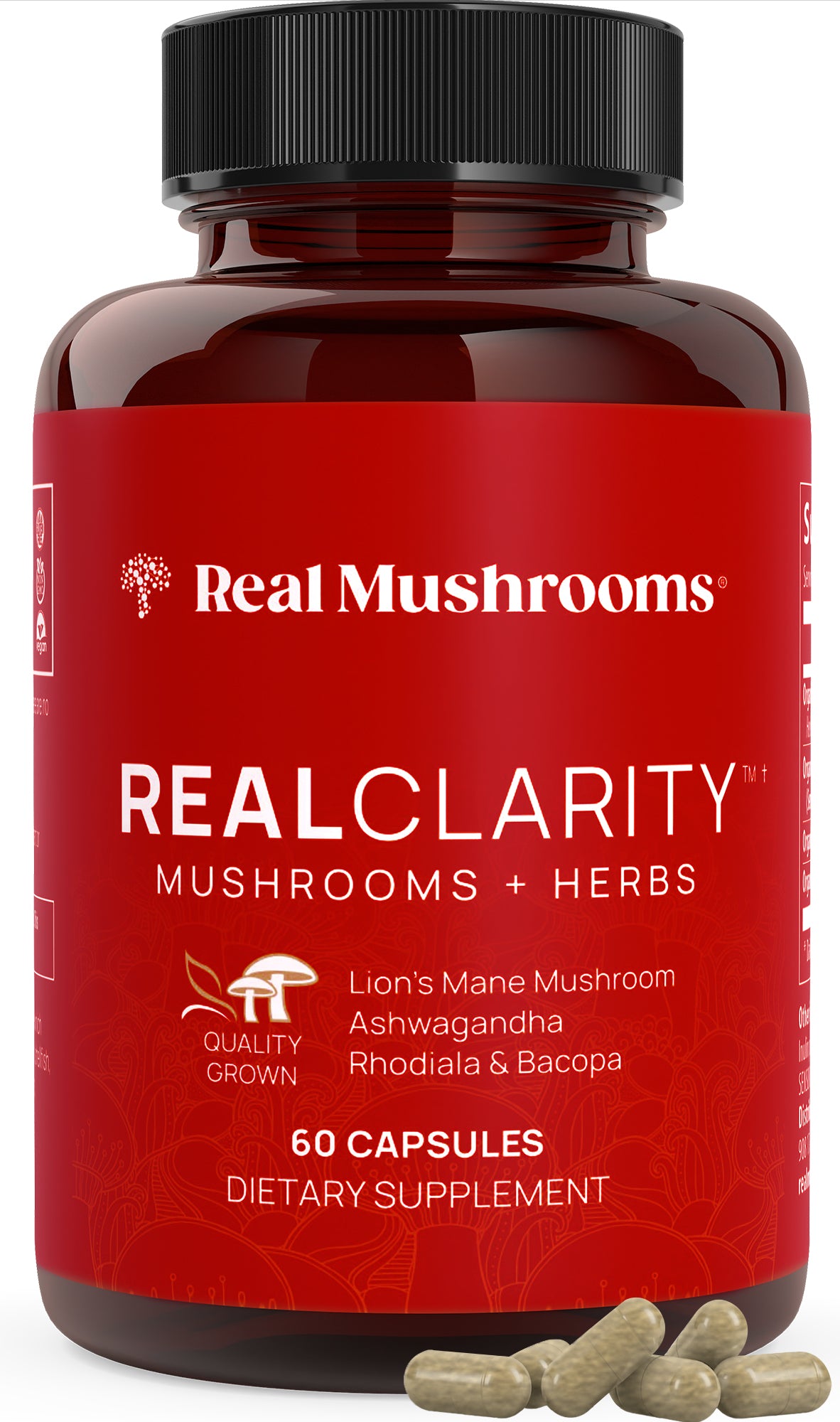 REAL MUSHROOMS RealClarity - Lion's Mane, Ashwagandha, Rhodiola and Bacopa