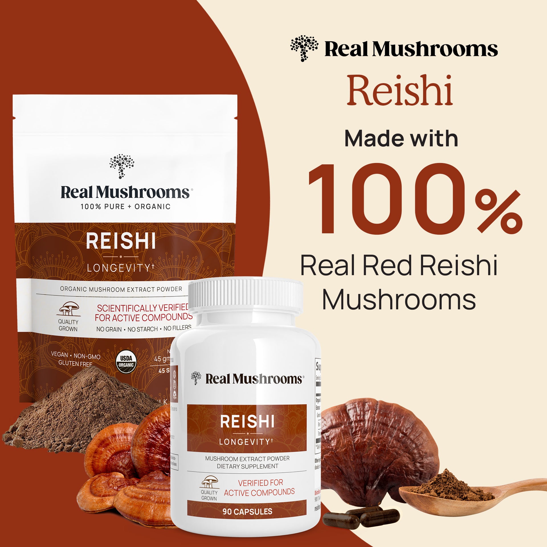 Organic Reishi Capsules is made with 100% Real Reishi Mushrooms