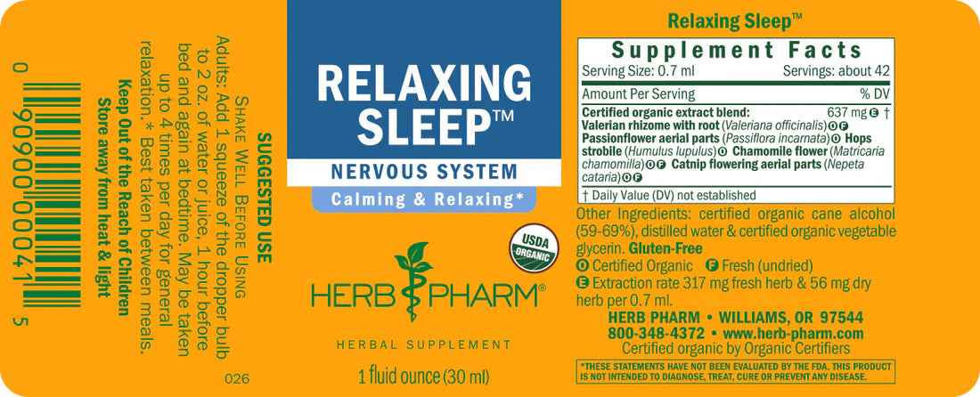 Supplement Facts of Herb Pharm  RELAXING SLEEP - 1 OZ