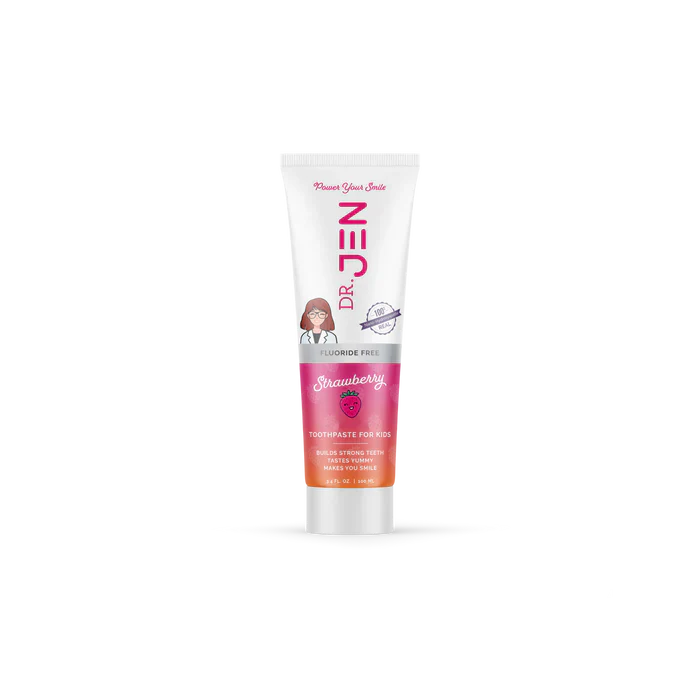 Dr Jen’s Fluoride-Free Strawberry Contains quality 10% Nano-Hydroxyapatite for advanced enamel remineralization without fluoride.