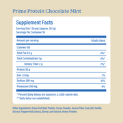 Equip Prime Protein chocolate mint Supplement Facts and ingredient information