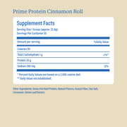 Equip Prime Protein cinnamon roll Supplement Facts and ingredient information