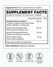 Supplement Facts of Ora Organic Stress Support