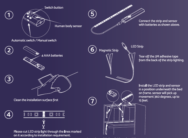Steps on Installing HarthYourHome Sleep Mode Bed Light - Under Bed Strip Lighting