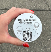 Meow Meow Tweet Baking Soda-Free Deodorant Cream A natural deodorant for sensitive skin in a refillable glass jar.