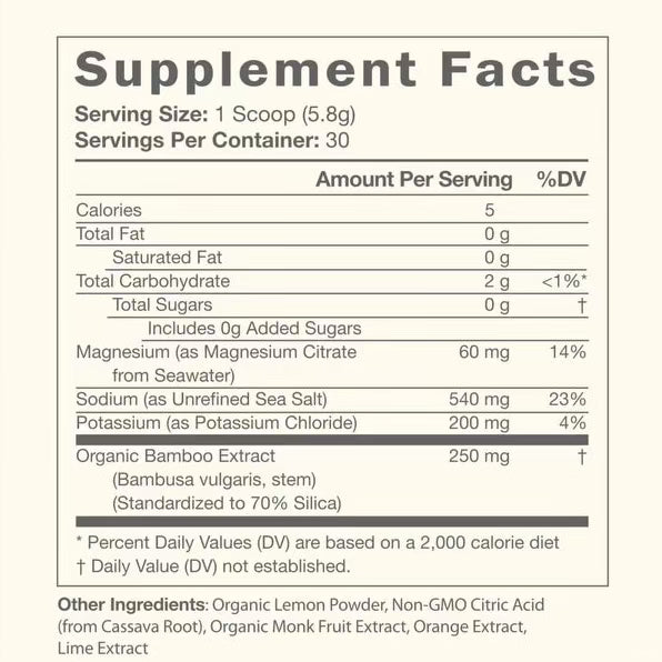 Supplement Facts of KONO Nutrition Full Body Hydrate+ Citrus Flavor