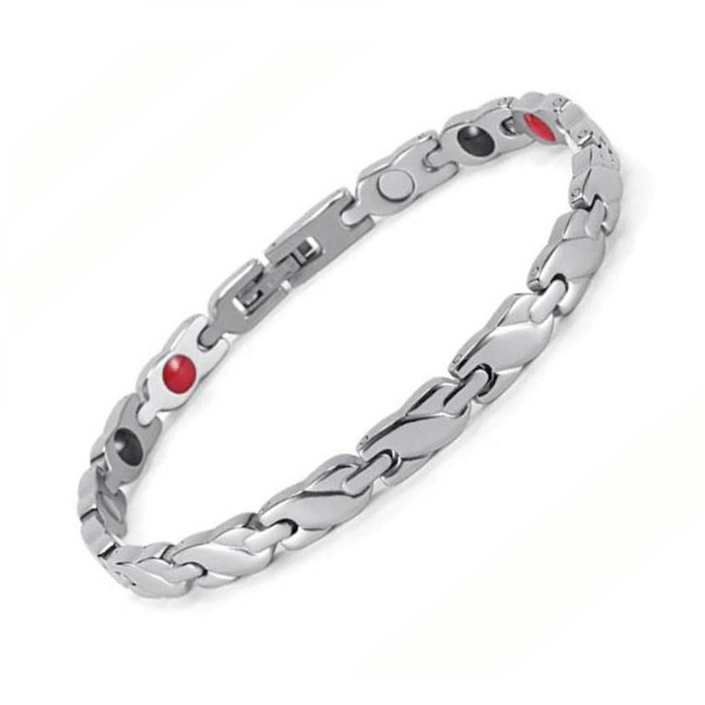 HealthyLine Stainless Steel Energy Bracelet 4-in-1. Silver color. Model B0035S-4-215