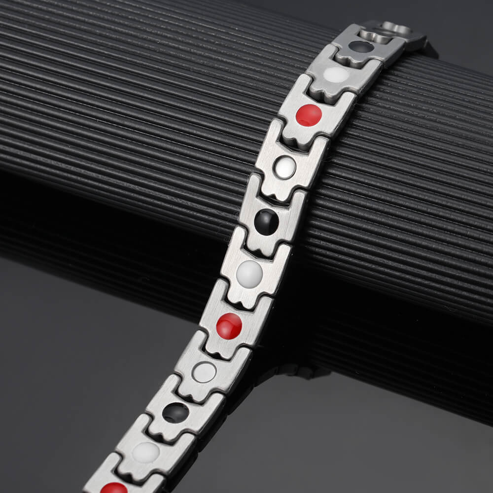 HealthyLine Stainless Steel Energy Bracelet 4-in-1. Silver Color. Model B037S