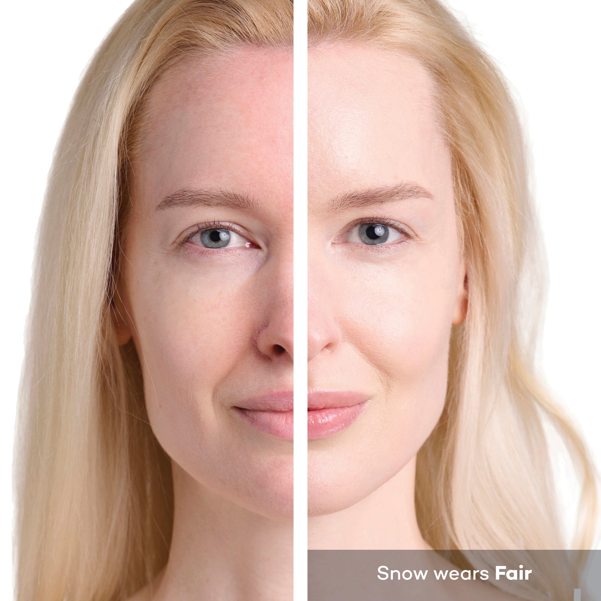 Before and after complexion results using FACEBRELLA™ Tints Fair shade
