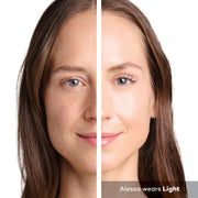 Before and after complexion results using FACEBRELLA™ Tints Light shade