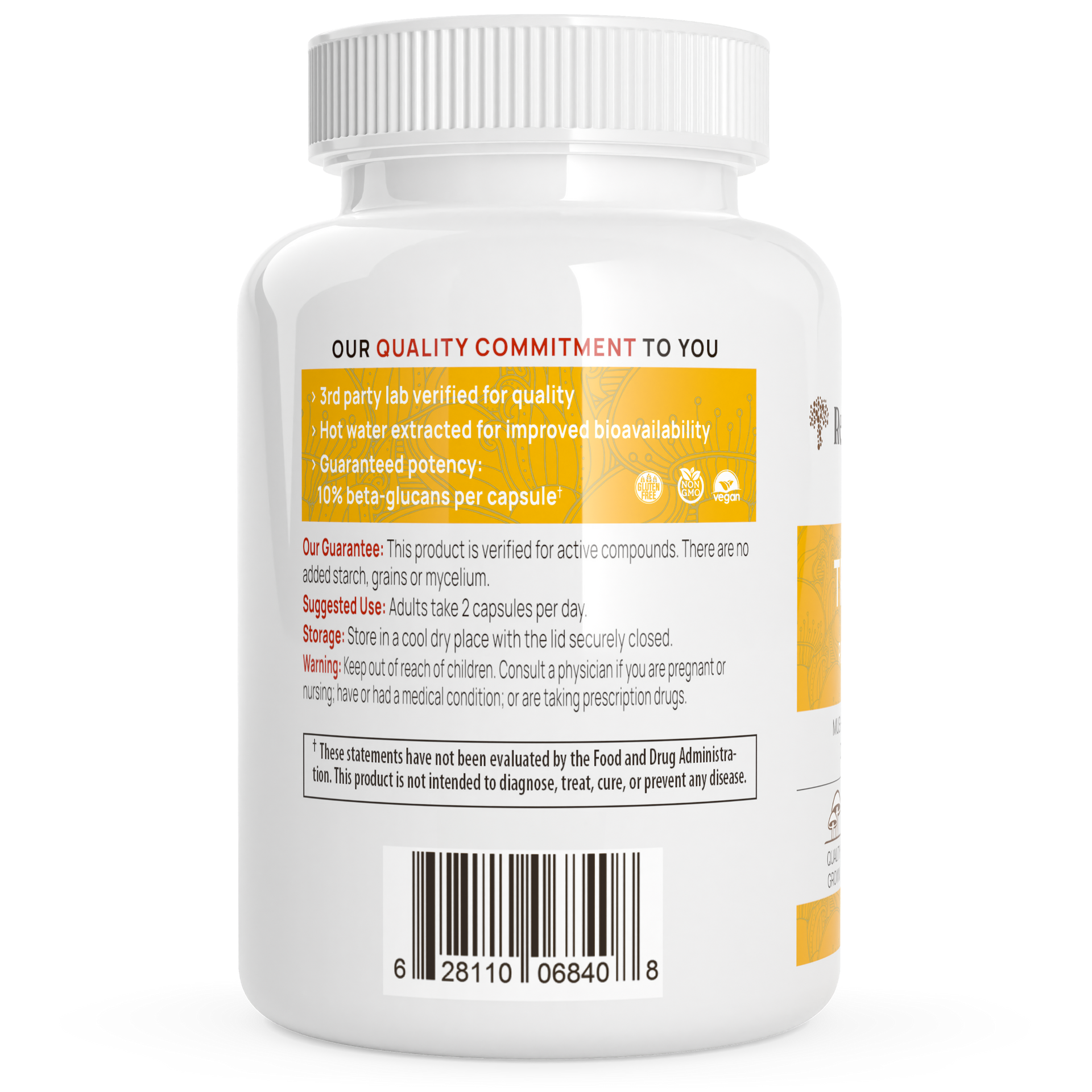Real Mushrooms Organic Tremella Extract Capsules Back Label