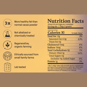 Ora Cacao Triple Fat Cacao Powder - Nutrition Facts - Lab tested