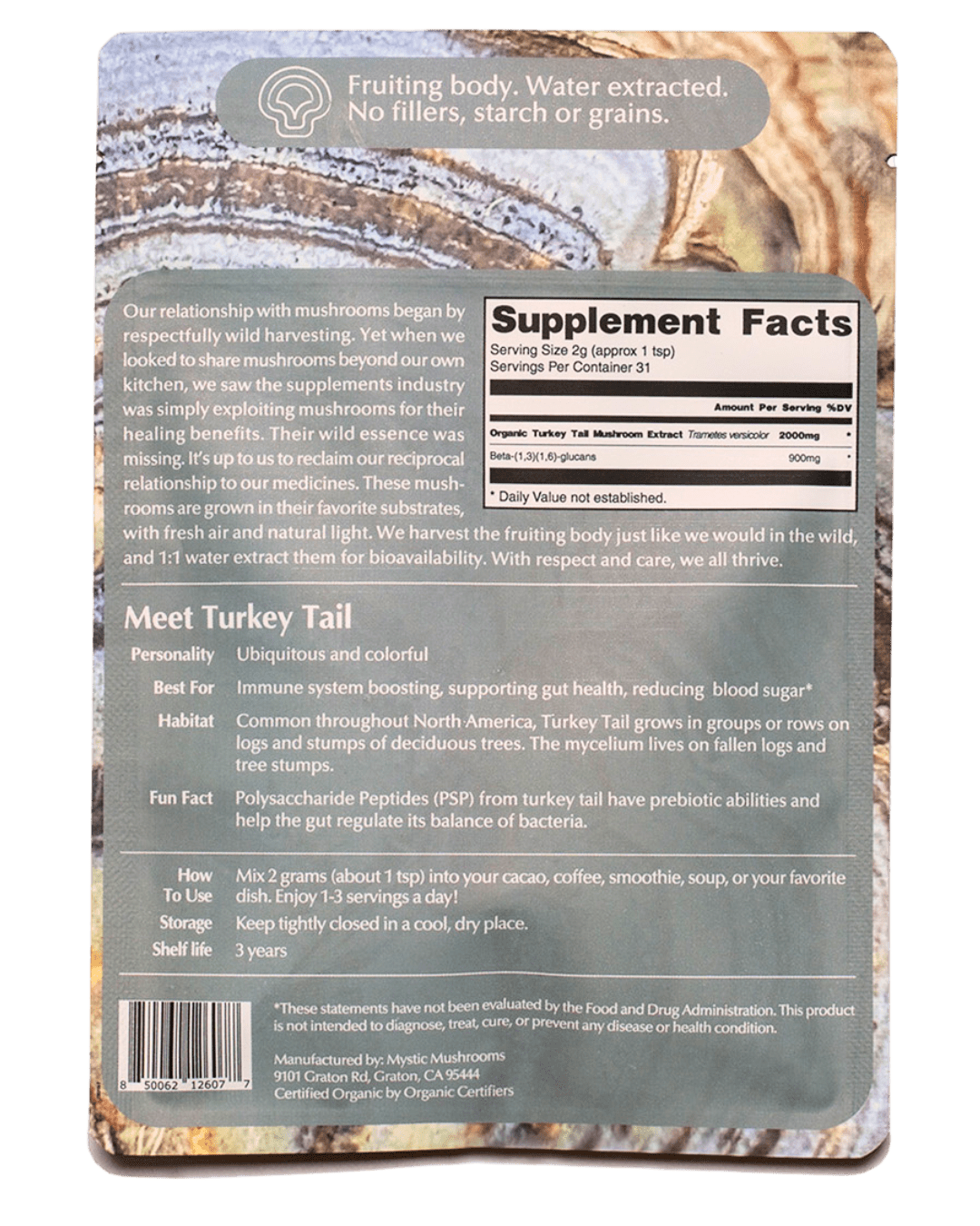 Mystic Mushrooms Turkey Tail Supplement Facts