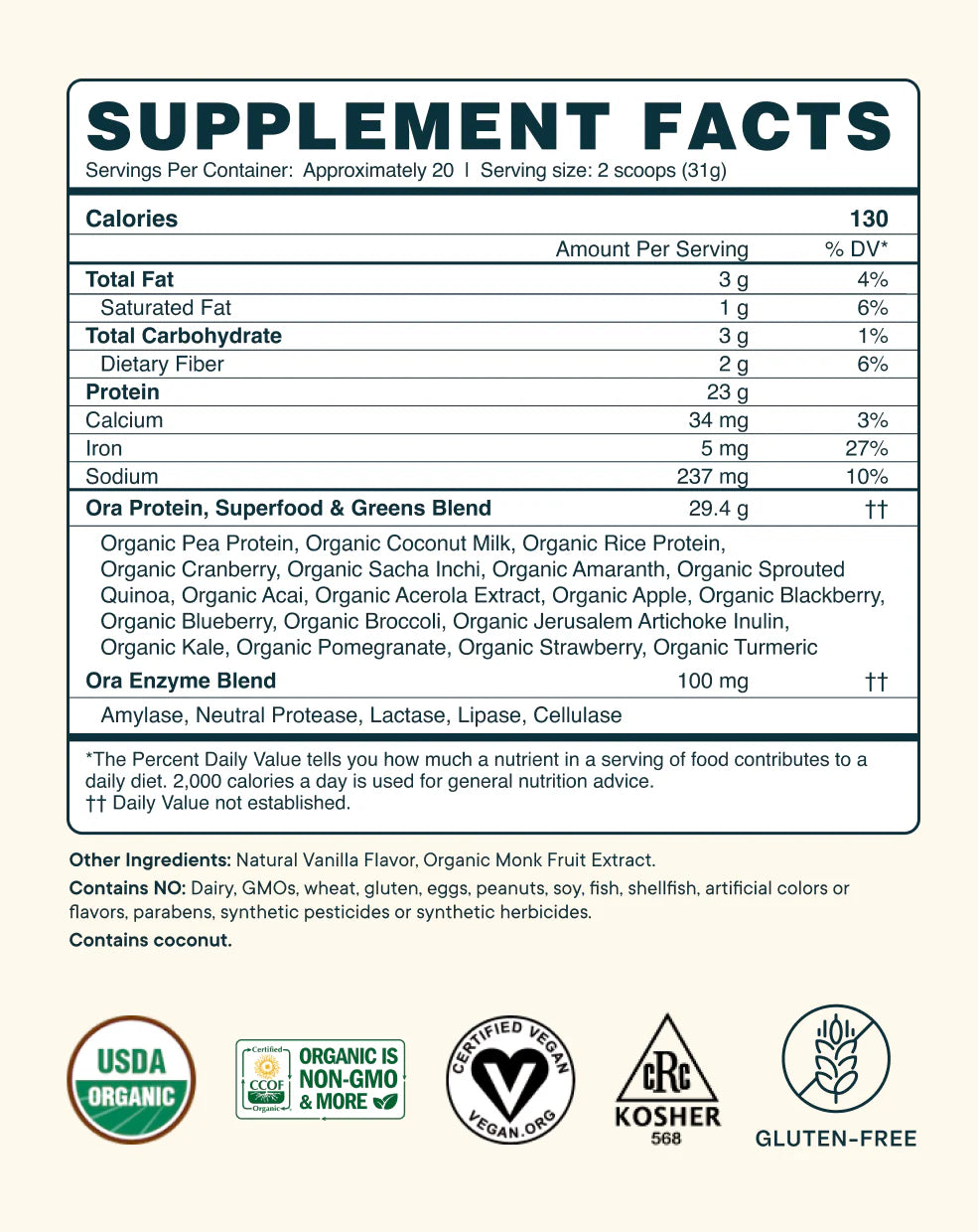 Vanilla Supplement Facts