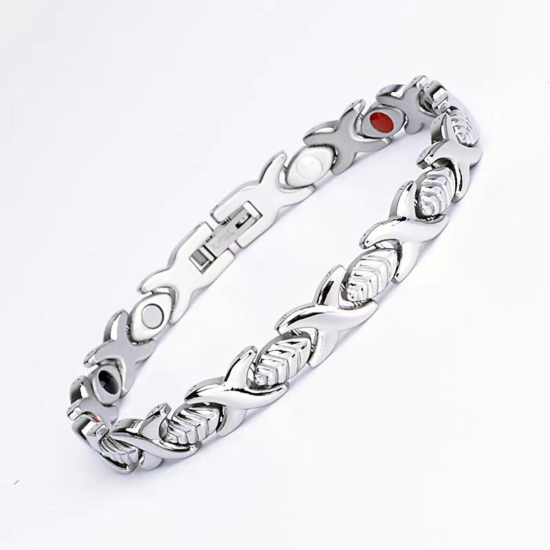 HealthyLine Stainless Steel Energy Bracelet 4-in-1. Silver color. Model BR-S-273