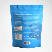 Back label of grass fed bone broth protein powder showing supplement facts and amino acid profile