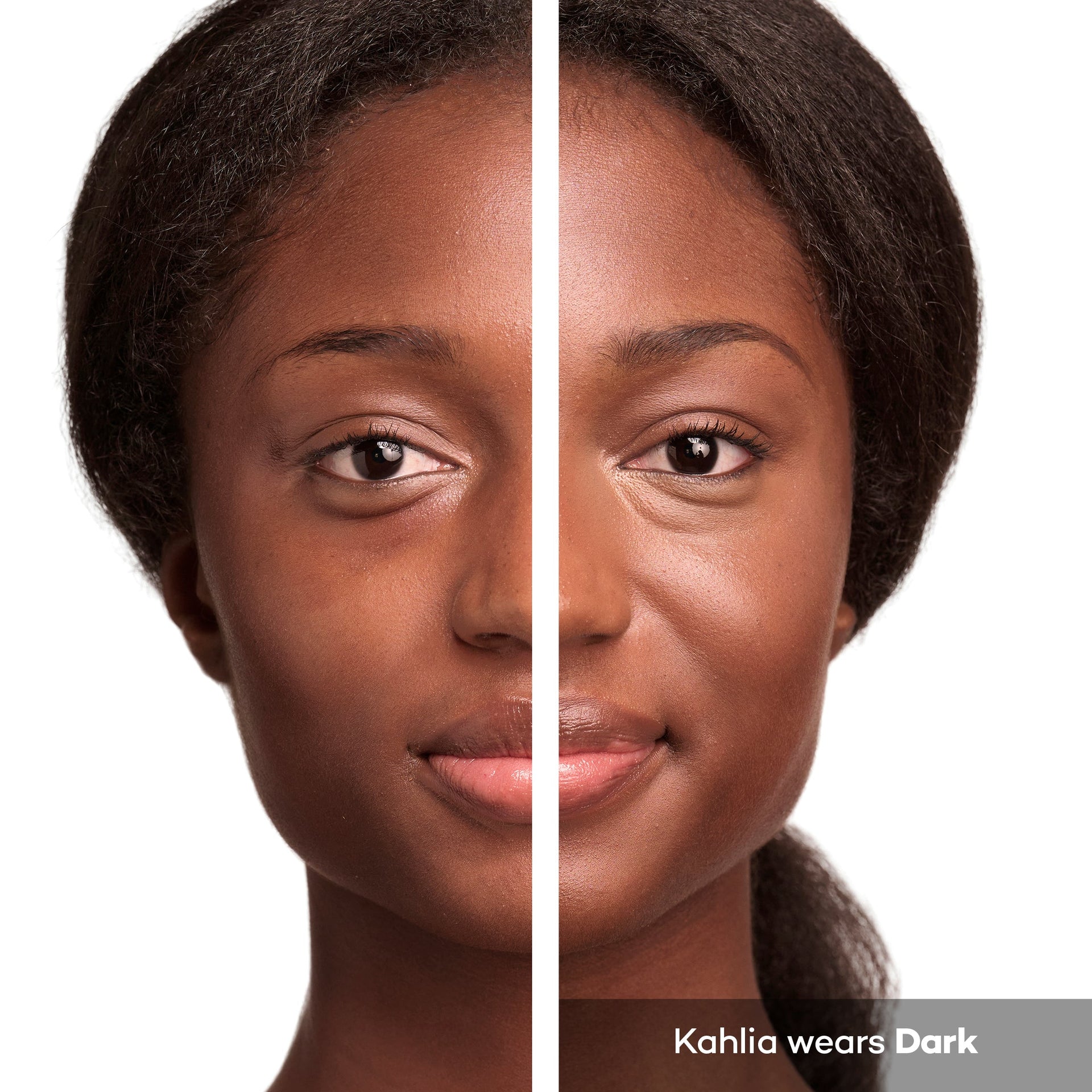 Before and after complexion results using FACEBRELLA™ Tints Dark shade