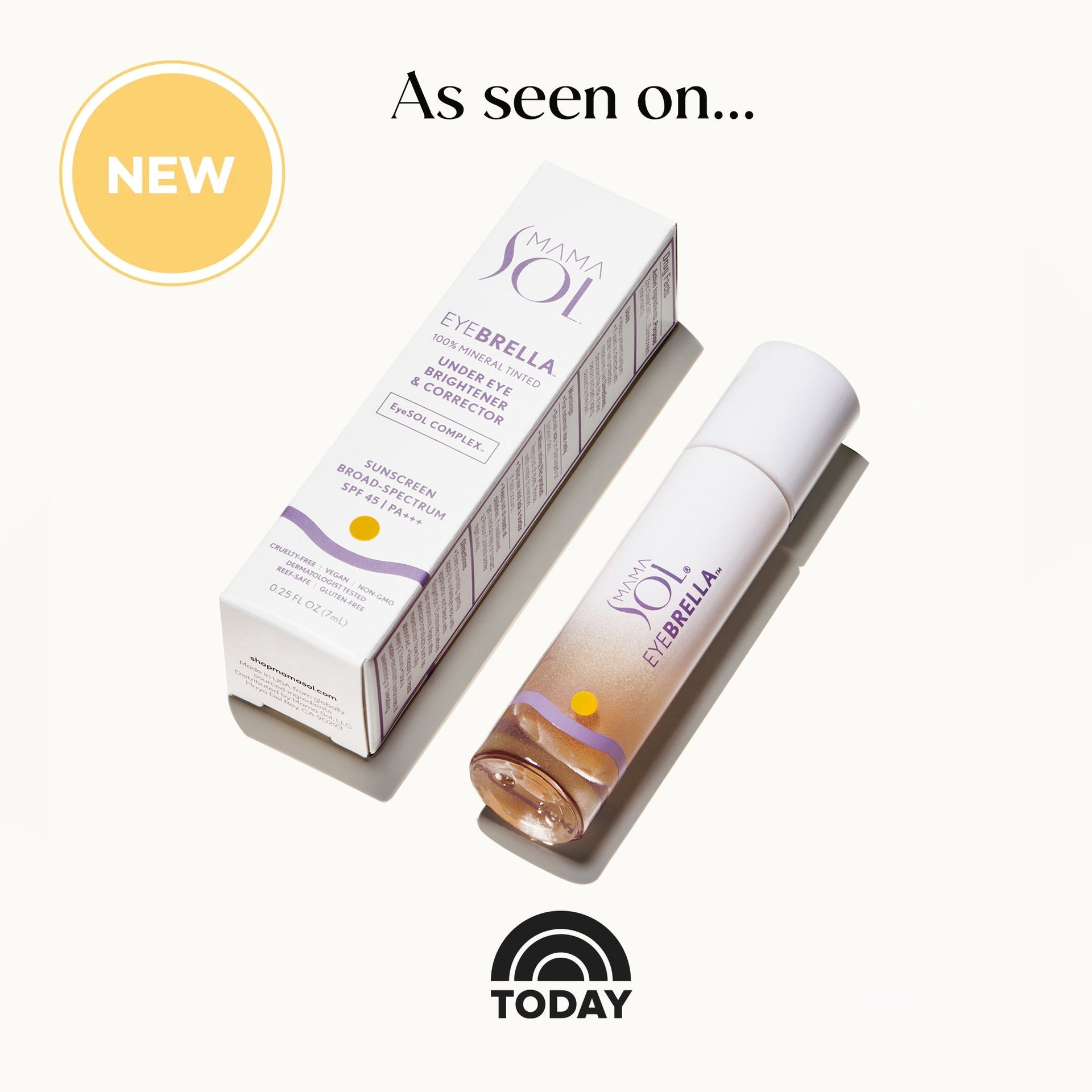 Mama Sol EYEBRELLA™ 100% Mineral Tinted Under Eye Brightener & Corrector SPF 45 with packaging