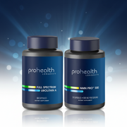 ProHealth Longevity Cellular Energy & Performance Bundle featuring NMN Pro 500 and Full Spectrum Urolithin A supplement bottles.