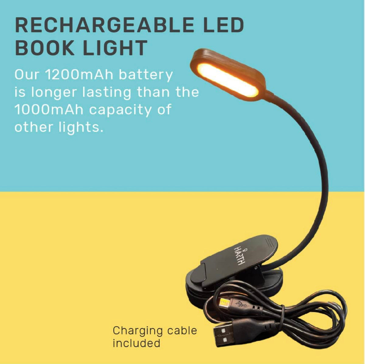 Long Lasting and Bigger Capacity of HarthYourHome Reading Lamp - Low Blue Light - Amber Clip-On Study Light