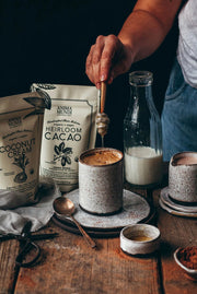 Adding Heirloom Cacao Powder | Organic Ancestral Seeds to your daily drinks.