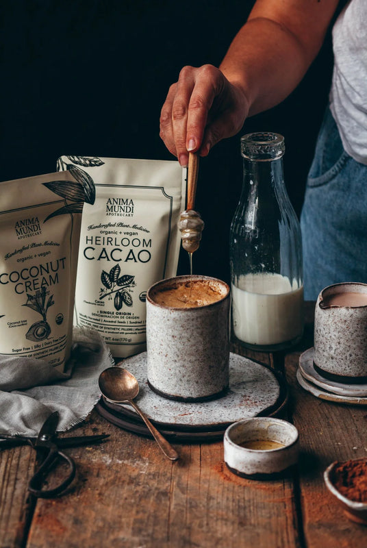Adding Heirloom Cacao Powder | Organic Ancestral Seeds to your daily drinks.