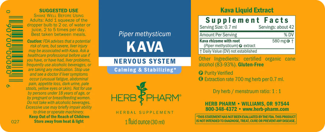 Supplement Facts of Herb Pharm KAVA EXTRACT - 1 OZ