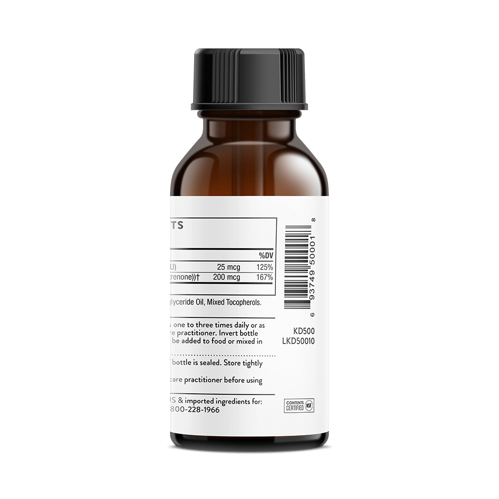 Thorne Vitamin D + K2 Side of back label
