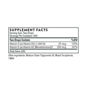 Thorne Vitamin D + K2 Supplement Facts