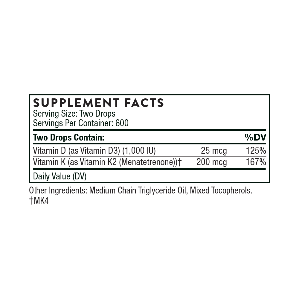 Thorne Vitamin D + K2 Supplement Facts