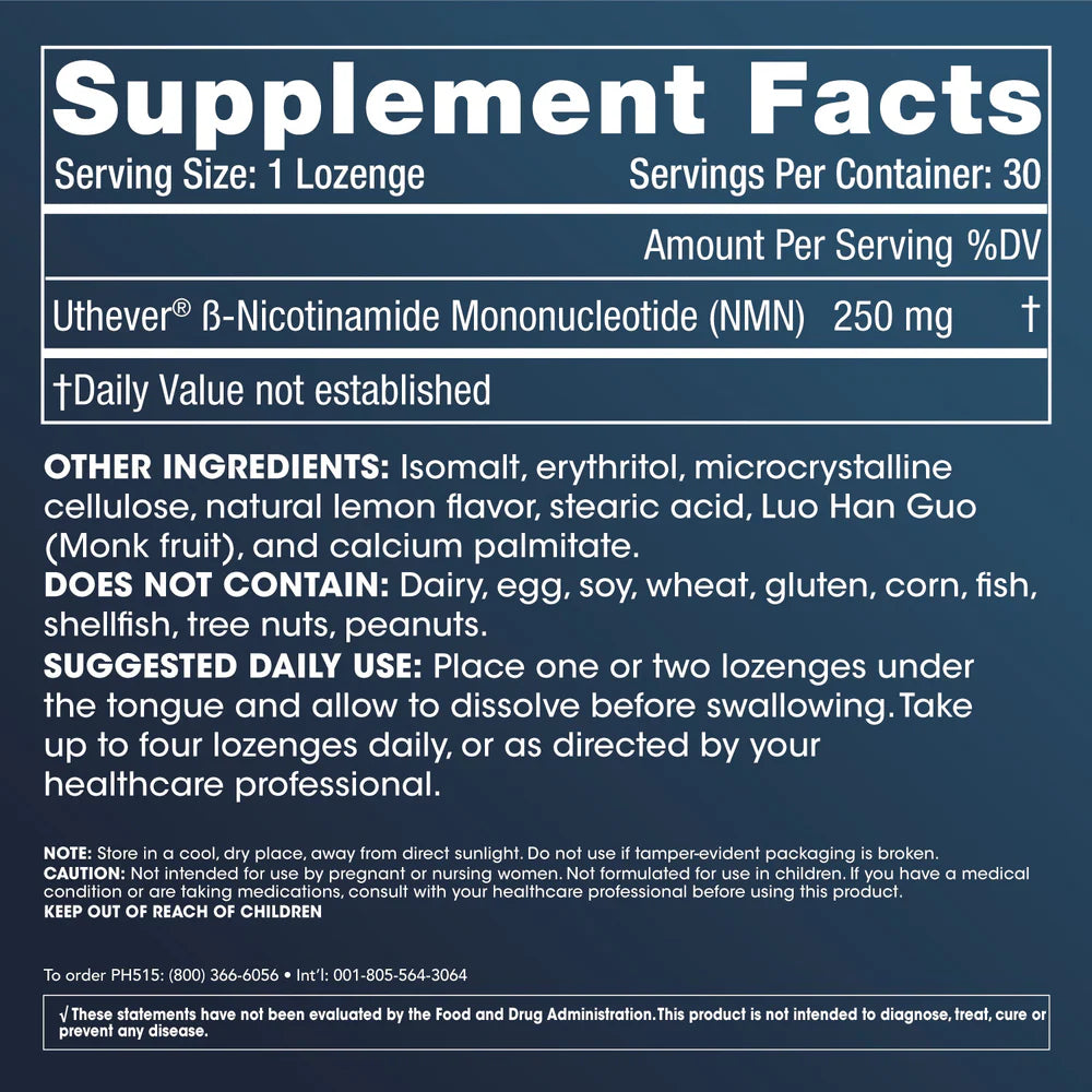 ProHealth Longevity NMN Pro™ Lozenges - Uthever® NMN, 250 mg, 30 Lozenges - Supplement Facts